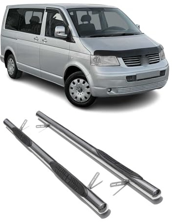 OMAC Stahl Trittbretter Schwellerrohre kompatibel mit VW T5 T6 Caravelle Multivan 2003-24 Kurzer Silber