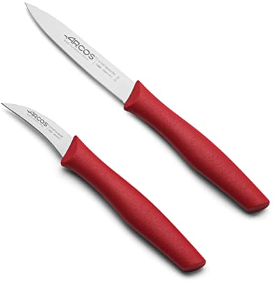 Arcos Set 2 Cuchillos peladores ARCOS. 2 Cuchillos peladores Acero Inoxidable y mango ergonómico polipropileno para cortar frutas, verduras y tubérculos. Serie Nova. Color rojo.