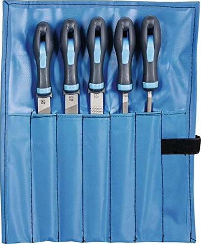 PFERD Werkstattfeilen-Set in PVC-Rolltasche, 5 Feilen, Kreuzhieb H3, 250mm, 11800543 für die Feinbearbeitung und zum Schlichten geeignet, Länge 250mm