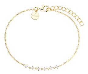 NOELANI Damen Armband vergoldet aus 925er Sterling Silber mit synthetischen Zirkonia (16 + 3 cm), Gold, Kommt in Schmuck Geschenk Box, 2031574