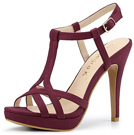 Allegra K Women Faux Suede T Strap Slingback Platform Stiletto Heel Sandals | Buckle closure. ABS outsole. 4.5-inch heel. 1-inch platform. Evening party. Comfortable fit. Secure strap