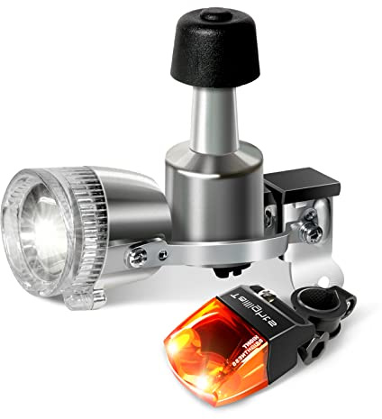 Bike Lights Front and Back, Fully Dynamo Bike Light Set, Motorized Friction Generator, 200 Lumens, Waterproof, Easy to Install, Never Need Battery Bike Light