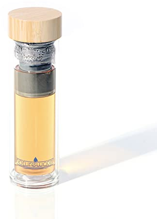 Naturewater Doppelwandige Teeflasche mit Sieb 350ml Trinkflasche to go aus Glas mit Edelstahl Filter