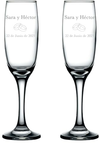 Cocholate - Pack de dos copas de cava personalizadas - Copas champan personalizadas para novios - Regalo de Boda, Celebraciones, Bodas de Oro o Bodas de Plata (Anillos, 2)