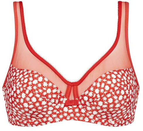 Dim Soutien-Gorge Femme Avec Armatures Generous Classique x1 Soutien-Gorge, Rouge à Fleurs Blanches, 100B