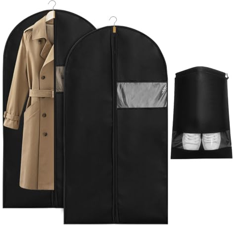 2 Pezzi Borsa Porta Abiti Nero, 120 x 60 cm Porta Abiti da Viaggio, Custodia Porta Abiti con Sacchetto per Scarpe, Copriabiti Antipolvere, Borsa Porta Abiti Lungo, per Ar Cappotto Lungo, Gonna Lunga