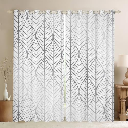 Tende per finestre con stampa glitterata, colore bianco e argento, per camera da letto, soggiorno, decorazione per bambini, graziose tende per finestre, in microfibra, motivo geometrico, 132 x 228 cm