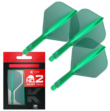 Target Darts K Flex Voli e Steli Integrati per Freccette, No.2 Verde (Corto) | Confezione da 3 K-Flex – No2, Kflex all in One Moulded Dart Flight & STEM | Accessori Professionali Freccette