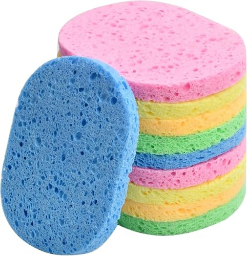 10 Pcs Spugnette Pulizia 10,5x8cm, Cosmetico Spugna Cellulosa, Viso Struccante Detergente Spugne Pads Riutilizzabile, Lavaggio Esfoliazione Pulizia, Non Irritanti (8mm, Multicolore)