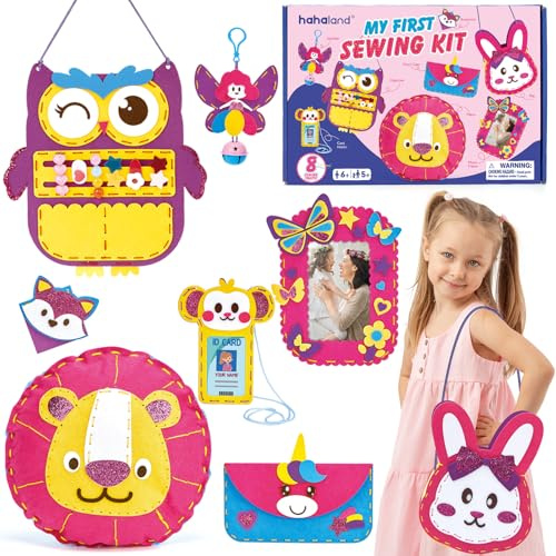 hahaland Kit Couture Enfant Kit de Bricolage en Feutre, Activites Manuelles pour Enfants Comprend 8 Projets Faciles, DIY Arts et Artisanat pour débutants Jouet Fille Cadeau 6 7 8 9 10 ans