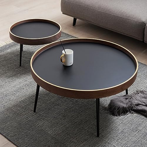 Moderner Couchtisch aus Holz, 2 Stück, Metallbeine, Beistelltisch-Sets für Wohnzimmer, Mitte des Jahrhunderts Holzakzent Beistelltisch