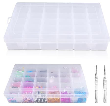 SenaiMy 2 Piezas Ajustable Caja de Almacenamiento, Caja Organizadora, Organizador de Plástico, Caja Organizadora Plastico, Transparente Caja para Pintura Diamante para Abalorios, Artesanía, Joyería