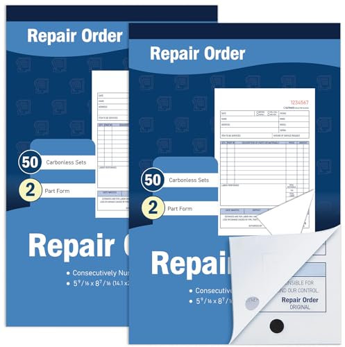 gisgfim 2 Pad Repair Order Book 2 Part Carbonless Receipt Books Consecutively Numbered with Claim Check Stub Invoice Receipt Book Work Order Form Receipt Book Order for Small Business 50 Set per Pads