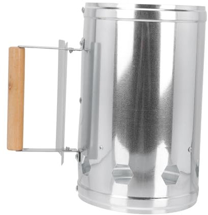 POPETPOP 1pezzi Ciminiera Accensione Carbonella Rapida Barbecue Esterno Resistente Alta Temperatura Impugnatura Legno Isolante per Grill e Bracere