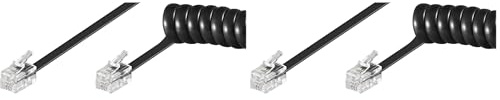 goobay 68002 Combiné téléphonique Câble spiralé, câble plat avec prise RJ10 (4P4C) vers prise RJ10 (4P4C) ; noir; 4 mètres (Lot de 2)
