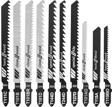 Yofuly Juego de 10 hojas de sierra de calar, hoja de sierra curvada de alta calidad, hoja de sierra de calar de acero al carbono para carpintería, madera, placas, plásticos, PVC, metal