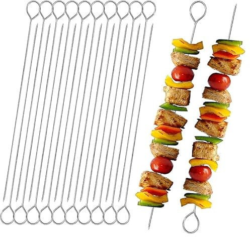 Spiedini in metallo per barbecue, carne, verdure, kebab, shish, cucina (20 pezzi)