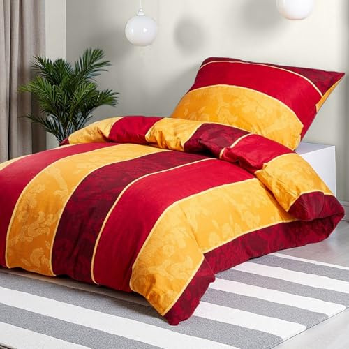 KACEMOO Bettwäsche 135x200, 100% Baumwolle, Bettwäsche-Sets Oeko-TEX Bedding mit Reißverschluss Bettbezüge Atmungsaktiv & kuschelig, Bettbezug 135x200 + Kissenbezug 80x80, Orange Blumen 120 g/m²