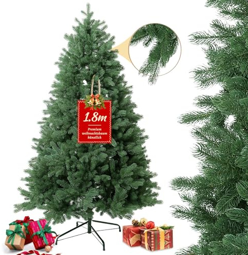 Künstlicher Weihnachtsbaum 180 cm – 100% PE Weihnachtsbaum künstlich wie echt Spritzguss Nordmanntanne – Dicht & naturgetreu – Stabiler Metallständer -10 Jahre Garantie