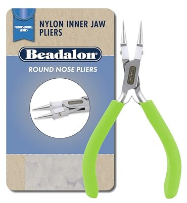 Beadalon Professional Series - Pinze a becchi tondi con ganasce interne in nylon, impugnature senza vinile verde lime, in acciaio inox, con giunto a scatola, molle a doppia lama, 14,6 cm