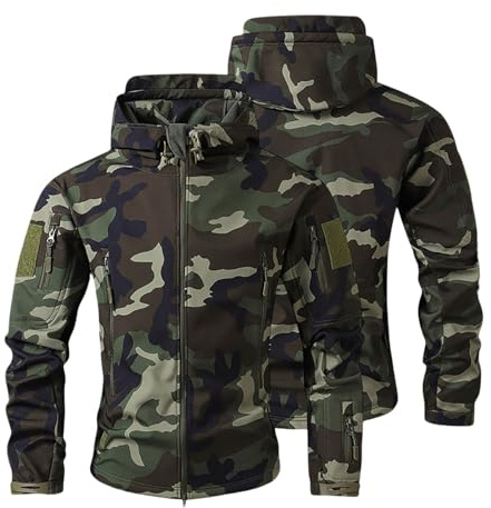 Generico Tattico Softshell in Pile Giacca Mimetica Militare con Cappuccio Campeggio d'escursione Esterno Caldo del Rivestimento Cappotto Antivento Impermeabile Giacche da Sci Giacca