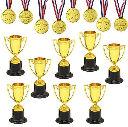 MmotZsb Pokale Und Medaillen Für Kinder, 16-teiliges Set Mit 8 Pokalen Und 8 Medaillen, Mini Pokale Für Kindergeburtstag, Kleine Pokale Für Kinder, Pokal Kinder, Medaillen Kinder