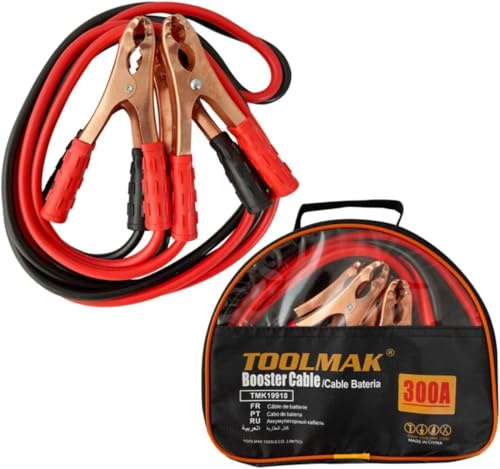 TOOLMAK Cavi Avviamento Batteria Auto 300A 2,5 m – Morsetti Isolati – Per Auto fino a 2500 cc (Benzina/Diesel leggeri)