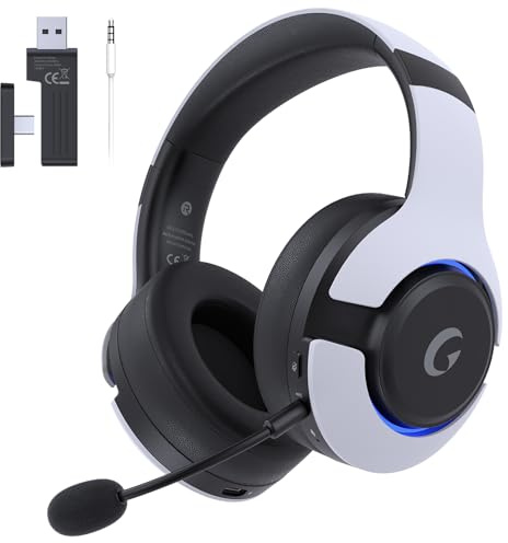 Gtheos Wireless Gaming Headset for ps5, ps4, Elden Ring, PC, Mac, Switch, Bluetooth 5.3 Gaming Headphones with Noise Canceling Microphone, 45H Battery, RGB Light, White