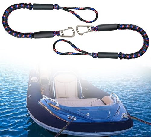 2 PCS Cordon Elastique Amarre Cordon Bateau, Bungee Dock Line, Corde d'Amarrage de 1,2 m avec Clip et Boucle en Acier Inoxydable, Lignes D’Amarrage Élastiques pour PWC, Kayak, Jet Ski, Ponton