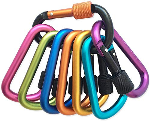 Locking Carabiner, 8-colors Premium Aluminum Alloy D-ring Carabiner Clips for Outdoor, Camping, Hiking, Traveling, Fishing, Backpack, (8 pcs)
