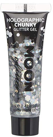 Holographic Chunky Face & Body Glitter Gel by Moon Glitter - Silver - Cosmetic Festival Glitter Face Paint for Face, Body, Hair, Nails - 12ml
