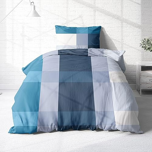 Bettwäsche aus 100% Baumwolle 2tlg. 155x220 + 80x80 cm Karo blau weiß