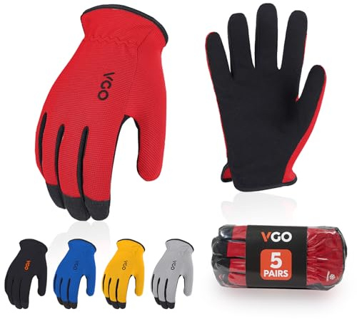 Vgo... 5Pairs Work Gloves Touchscreen, Light Duty Safety Gloves for Gardening Warehouse Delivery Multi-function
