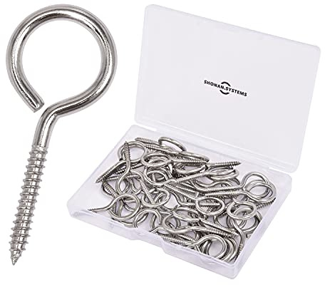 SHONAN 1.57 Stainless Steel Eye Screws for Wood, 30 Pcs Screw Eye Hooks, Indoor & Outdoor Use, 17 Lbs Capacity