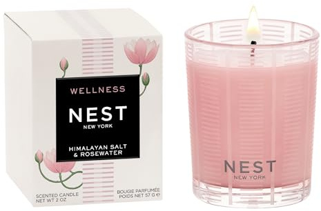 NEST New York Scented Votive Candle, Himalayan Salt & Rosewater - 2 oz - Up to 28-Hour Burn Time - Reusable Glass Vessel