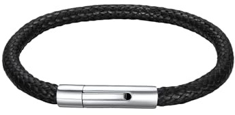 Richsteel Mens Bracelets Waterproof Black Braided Rope Leather Bracelet 20cm Boyfriend Birthday