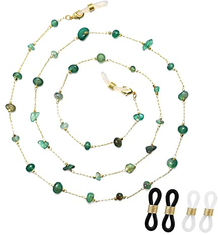 JURYLOO Eyeglasses Chain for Women & Girls, Beaded Sunglass Neck Chain Glasses Strap Eyewear String Holder Lanyard-EC-Natural-green-aventurine