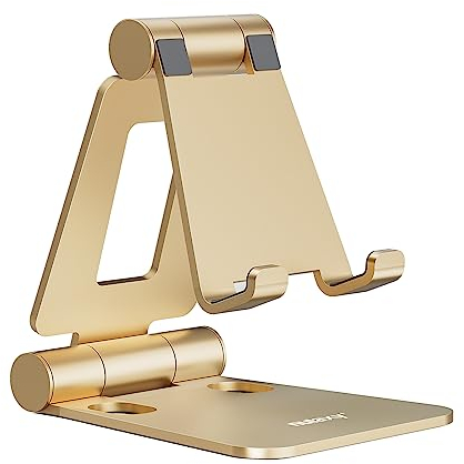 NULAXY Soporte Plegable Doble para Teléfono Móvil, Soporte Plegable para Teléfono de Escritorio, Compatible con Teléfonos 15 14, 13, 12, 11 Pro Xs Xr X 8, Nintendo Switch, Todos los Teléfonos - Dorado