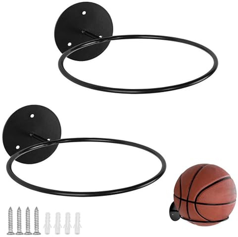 YunBey Supporto da Parete per Palloni, 2 Pezzi Porta Palloni da Muro Universale, Portapalle Sportivo in Metallo per Pallacanestro, Calcio, Pallavolo, Rugby (Nero)
