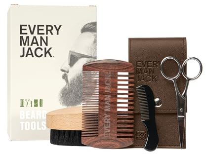 Every Man Jack Beard Grooming Tool Gift Set for Men – Includes Dual-Tooth Comb, Beard Brush, Stainless Steel Shears & Mini Comb – Travel Friendly & Perfect for Daily Maintenance