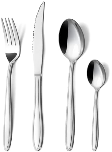 Hunnycook couverts de table 6 personnes, 24 pièces en acier inoxydable avec manche en ligne, couverts de table élégant avec couteau fourchette cuillère, lavable au lave-vaisselle