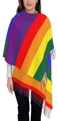 VhoMes Schal Regenbogen-Quastenschal, warmer Fransenschal, luxuriöser Damen-Wickelschal, für alle Jahreszeiten, 72 x 197 cm
