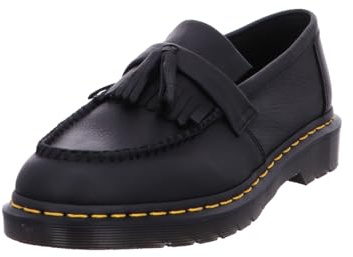 Dr. Martens Unisex-Adult Adrian Yellow Stitch Leather Loafers, Black, 6 Women/5 Men