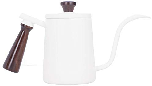 Tetera Con Cuello De Cisne, Tetera De Café De Acero Inoxidable, Teteras Portátiles, Cafetera Con Boquilla Larga De Cuello De Cisne Con Mango De Madera Para El Hogar(Blanco)