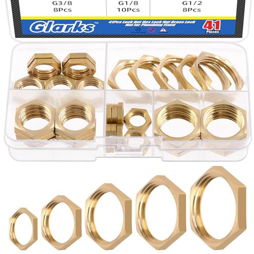 Glaks - Juego de 41 tuercas de bloqueo, G1/8 G1/4 G3/8 G1/2 G3/4 hexagonal de latón hembra para fontanería