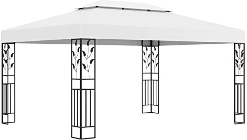 Gecheer Gazebo da Giardino con Doppio Tetto in Acciaio, 3x4 m/400x300 cm, Padiglione Bianco
