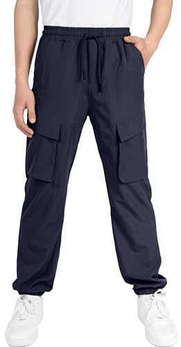 CAMLAKEE Bambini Cargo Joggers Pantaloni Casual Impermeabile Spinta Pantaloni con Coulisse, Militare, 11-12 Anni