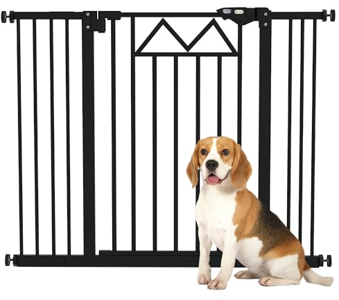 PawHut Barrera de Seguridad para Perros Extensible 74-100 cm, para Puertas y Escaleras, Barrera para Perros con Cierre Automático, Doble Bloqueo, Montaje a Presión y 2 Extensiones 7/14 cm, Negro