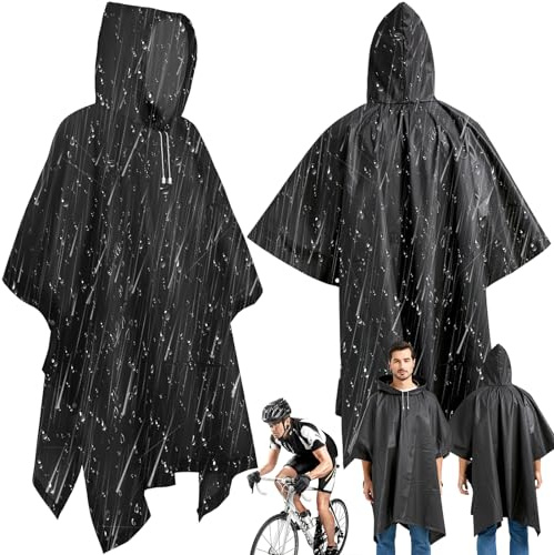 SoundZero Poncho de Lluvia Impermeable, Unisex EVA Poncho, 3 en 1 Multifuncional Chubasquero Ligero Transpirable, Ligero y Impermeable Poncho (negro)