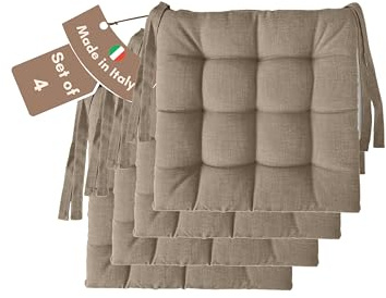 Il Tuo Artigiano Design Set 4 o 6 Cuscini per Sedie da Cucina Made in Italy - Cuscini Sedie Cucina set da 6 40x40 cm spessore 6 cm - Imbottiture in Spugna e morbido acrilico (4, Beige)